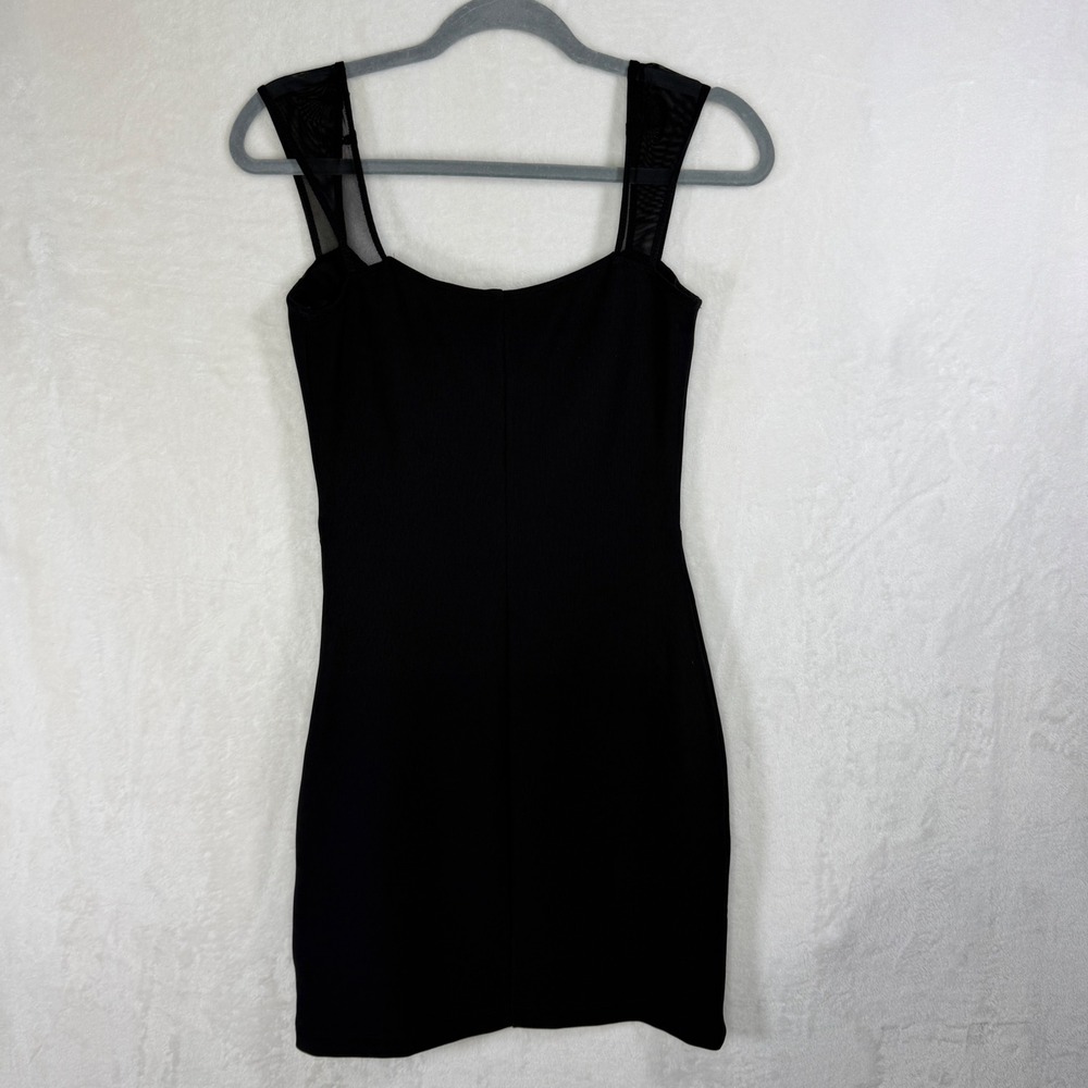 Hugo Buscati Mini Dress Women Medium Black Mesh Strap Corset Seam Bodycon LBD - Picture 3 of 8